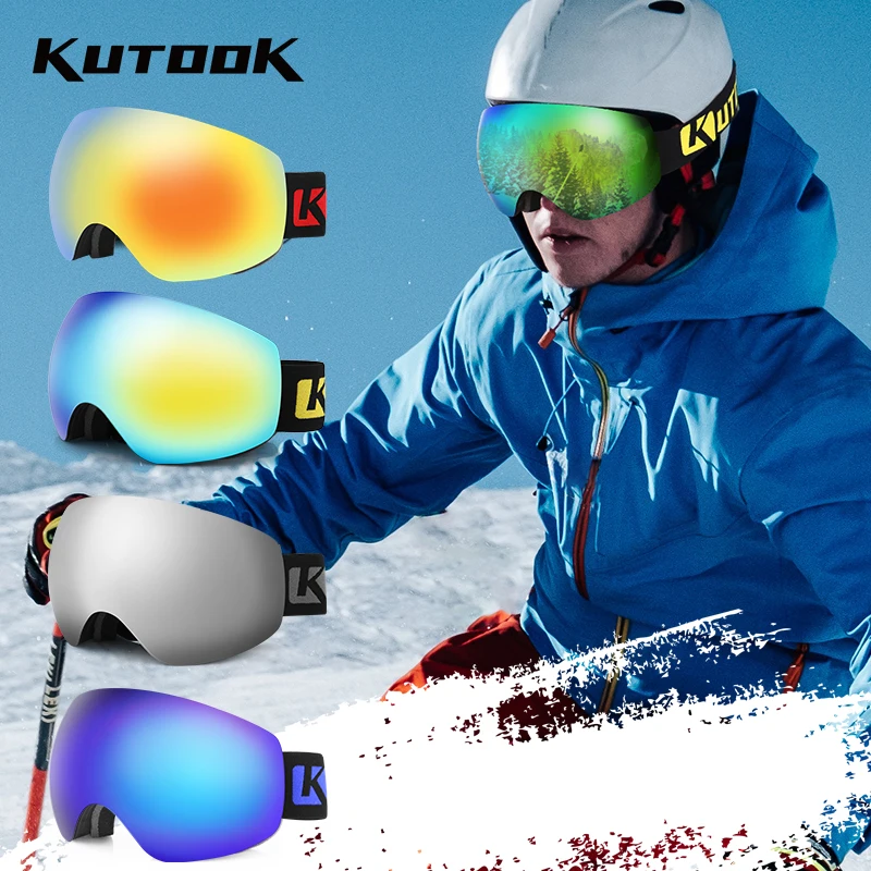 KUTOOK Skiing Goggles with Double Layers UV Proof Lens Anti-Fog Snowmobile TPU Winter Outdoor Snow Snowboard Ski Glasses Eyewear