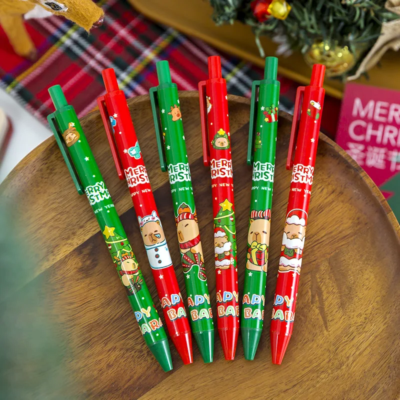 10 unids/lote, regalos de Navidad, bolígrafos de prensa para estudiantes, bolígrafo Neutral de Navidad Caybara bonito, bolígrafo de Gel negro de 0,5mm, bolígrafo de firma de papelería