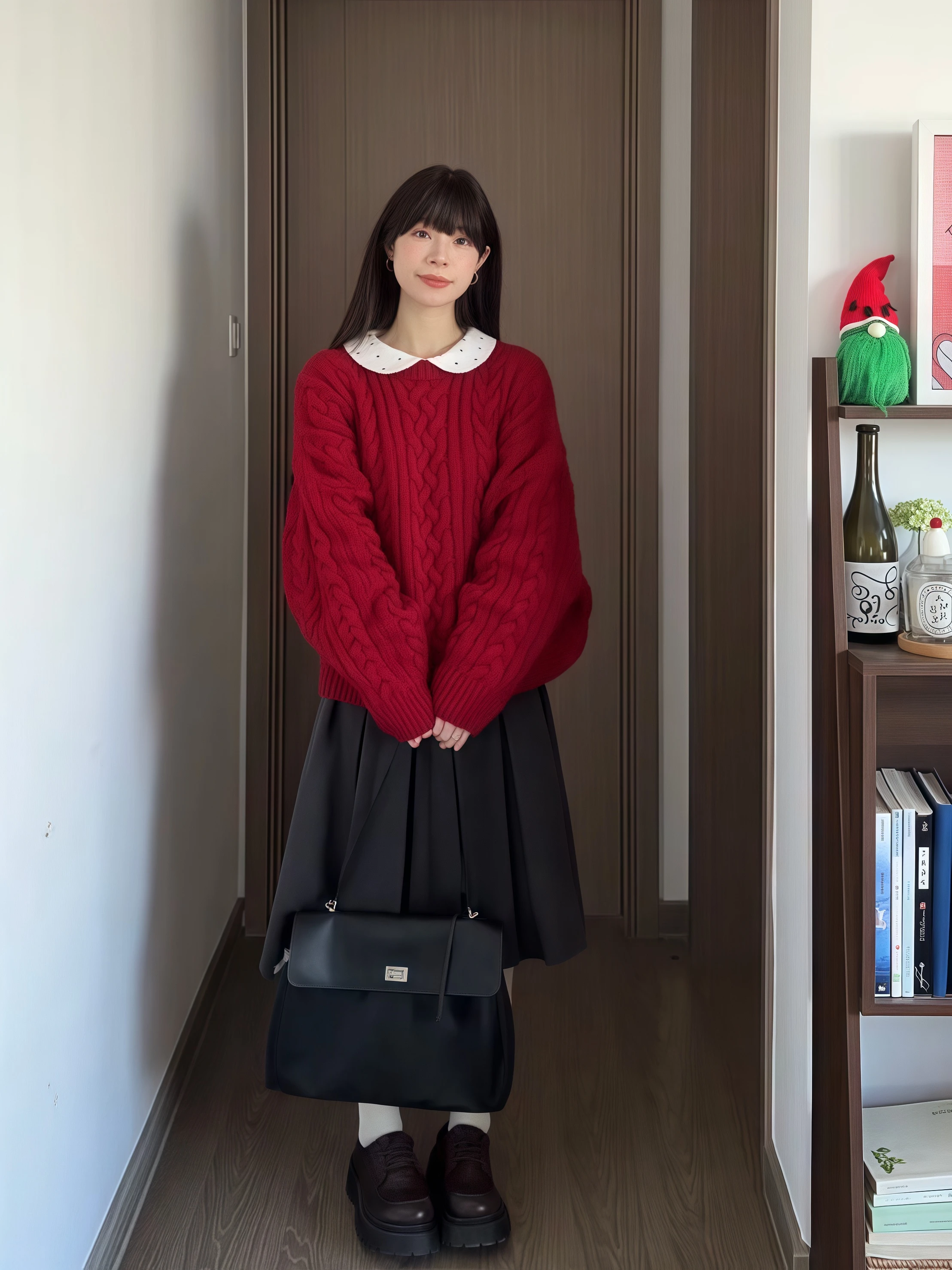 

Женский теплый свитер свободного кроя крупной вязки с круглым вырезом, утолщенный, красный, с узором косы, для осени и зимы