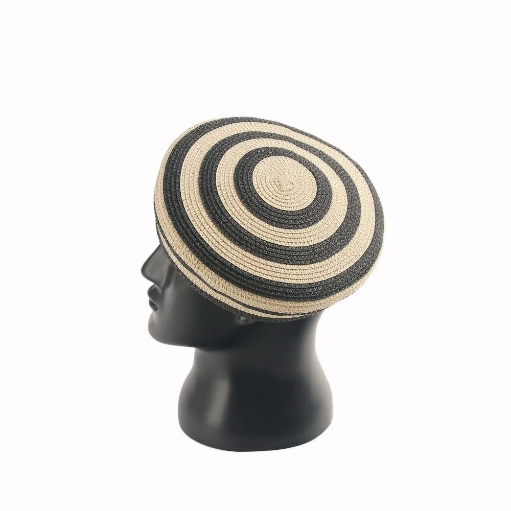 Beach Cap Striped Pattern Straw Top Hat Paper Straw Wide Brim Dome Cap Elegant Style Color Block Sun Hat Elegant Ladies
