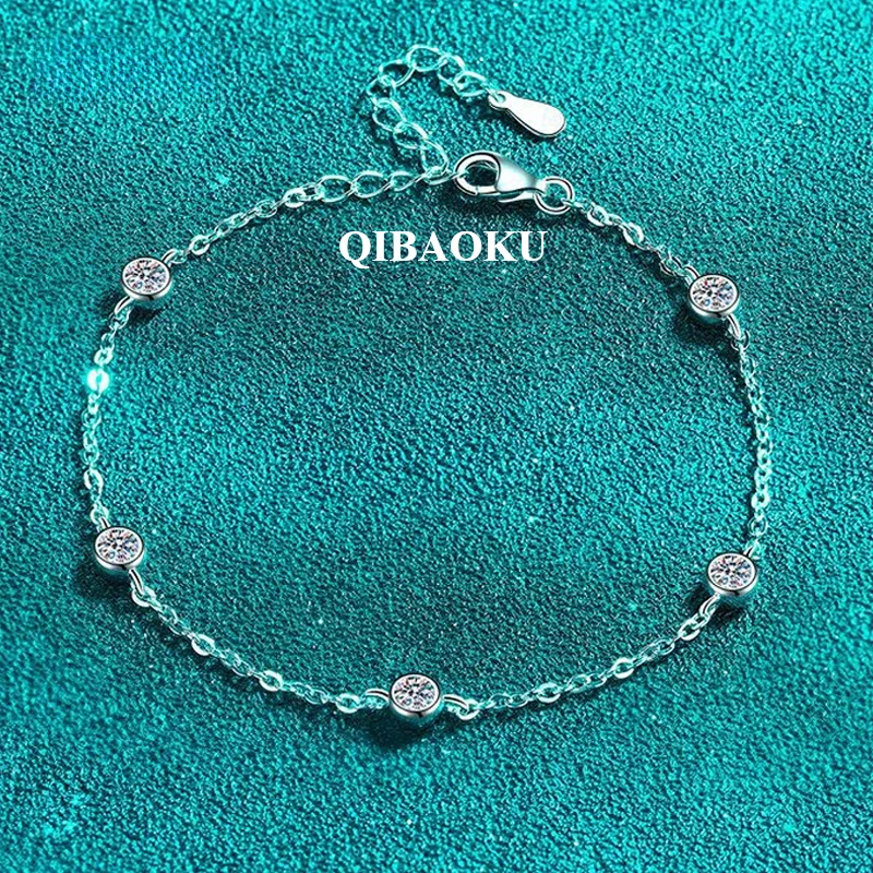 QIBAOKU 0.5cttw 3mm Bubble Moissanite Bracelet for Women Sparkling Simulated Diamonds Chain S925 Sterling Silver Jewelry 2026