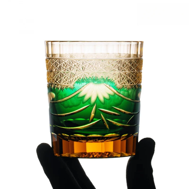 Fuji Mountain Colorful Whiskey Glass With Gift Box Japanese Edo Kiriko Hand Cut Crystal Wine Tasting Cup 9oz Dropshipping