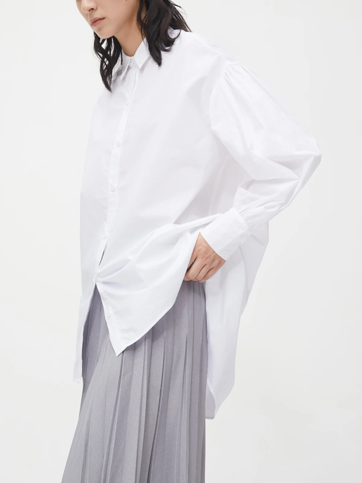 

High Quali Cotton Feel Bubble Sve Long Sve Loose Women's irt Versatile Commute Friendly White Appenage New Arrival