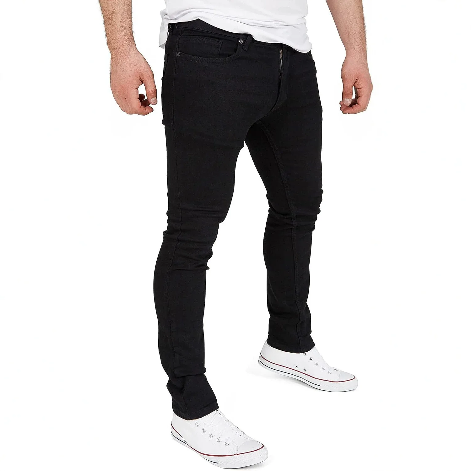 Men Classic Straight Fit Denim Jeans Light Wash Stretch Mid Waist Casual Daily Wear Long Denim Pants With Five Pockets