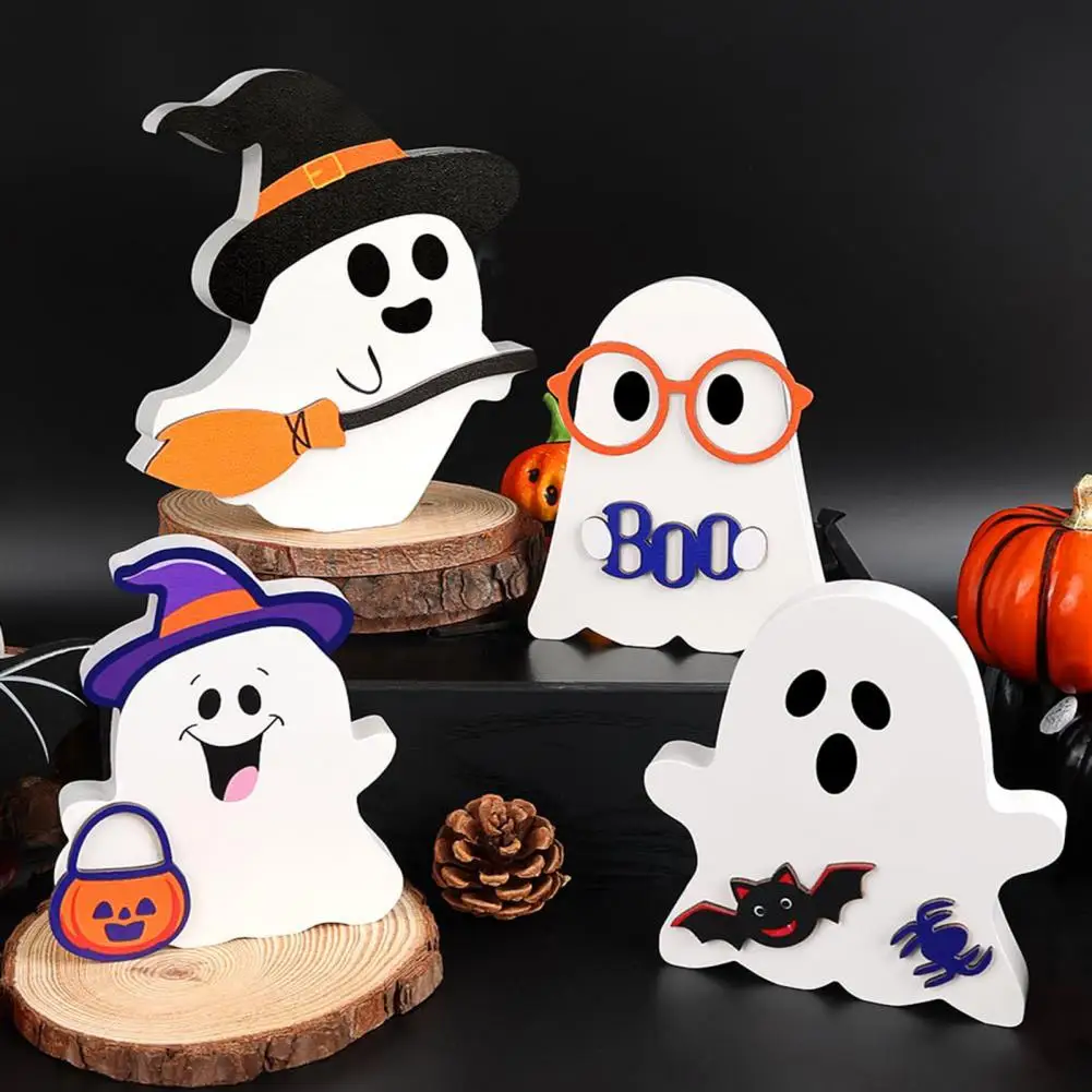 Halloween Home Decorations Spooky Wooden Ghost Halloween Decorations for Table Office Desk Mantle Cute Ghost Theme for Party
