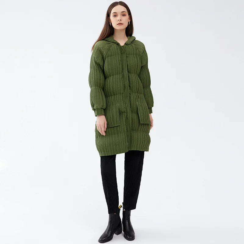 Boutique MIYAKE Style Winter new long down cotton hooded bread jacket for slimming and warmth pleated cotton clothing [6019]