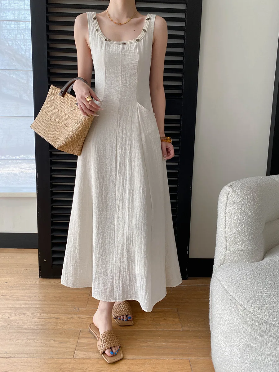 Frühlings- und Sommerkleid für Damen, einfarbig, figurbetont, schmal geschnitten, elegant, Camisole-Kleid – Detail 10