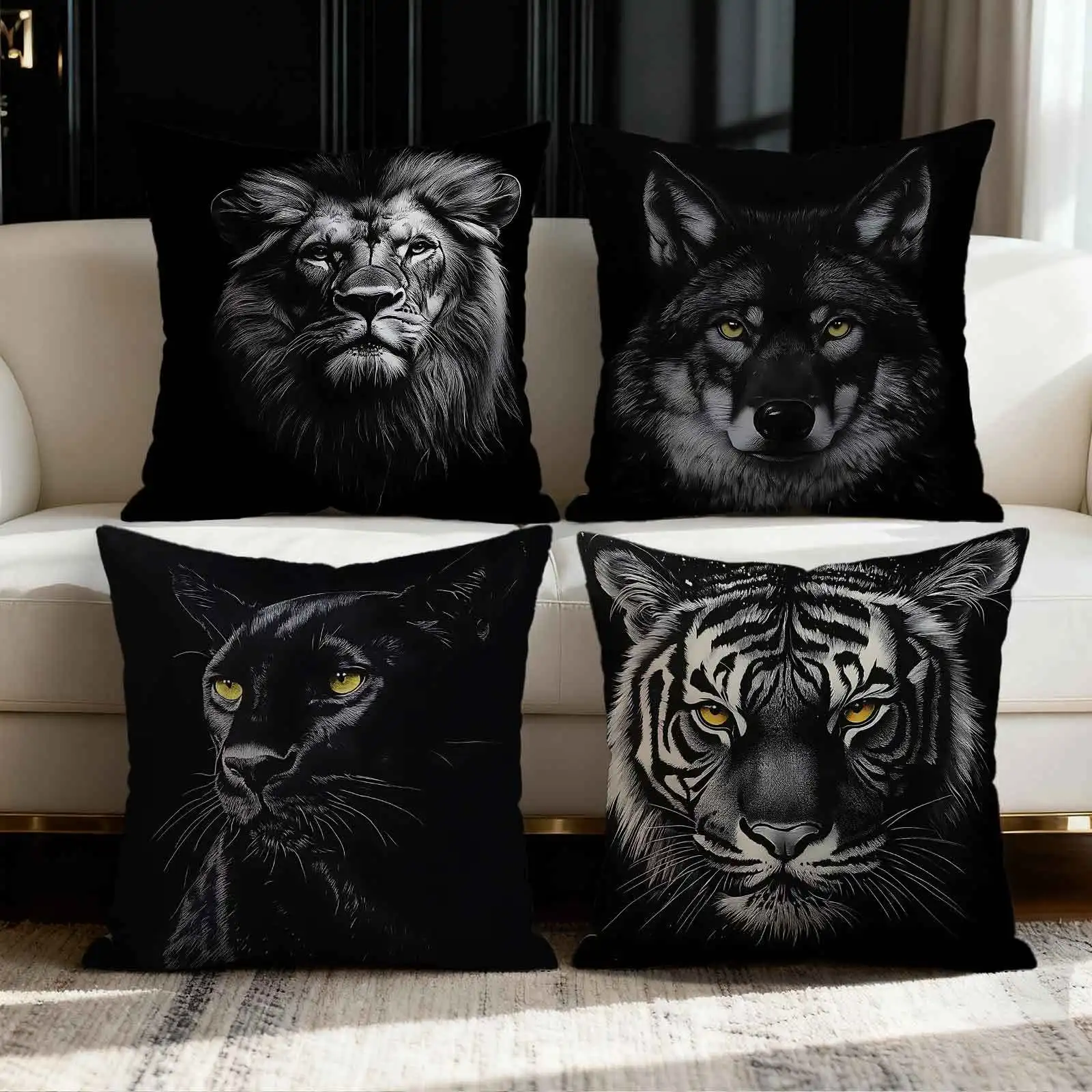 Lion, wolf, black cat tiger patterns printing pillow cover Short plush Suitable living rooms bedrooms sofas throw cushion cover