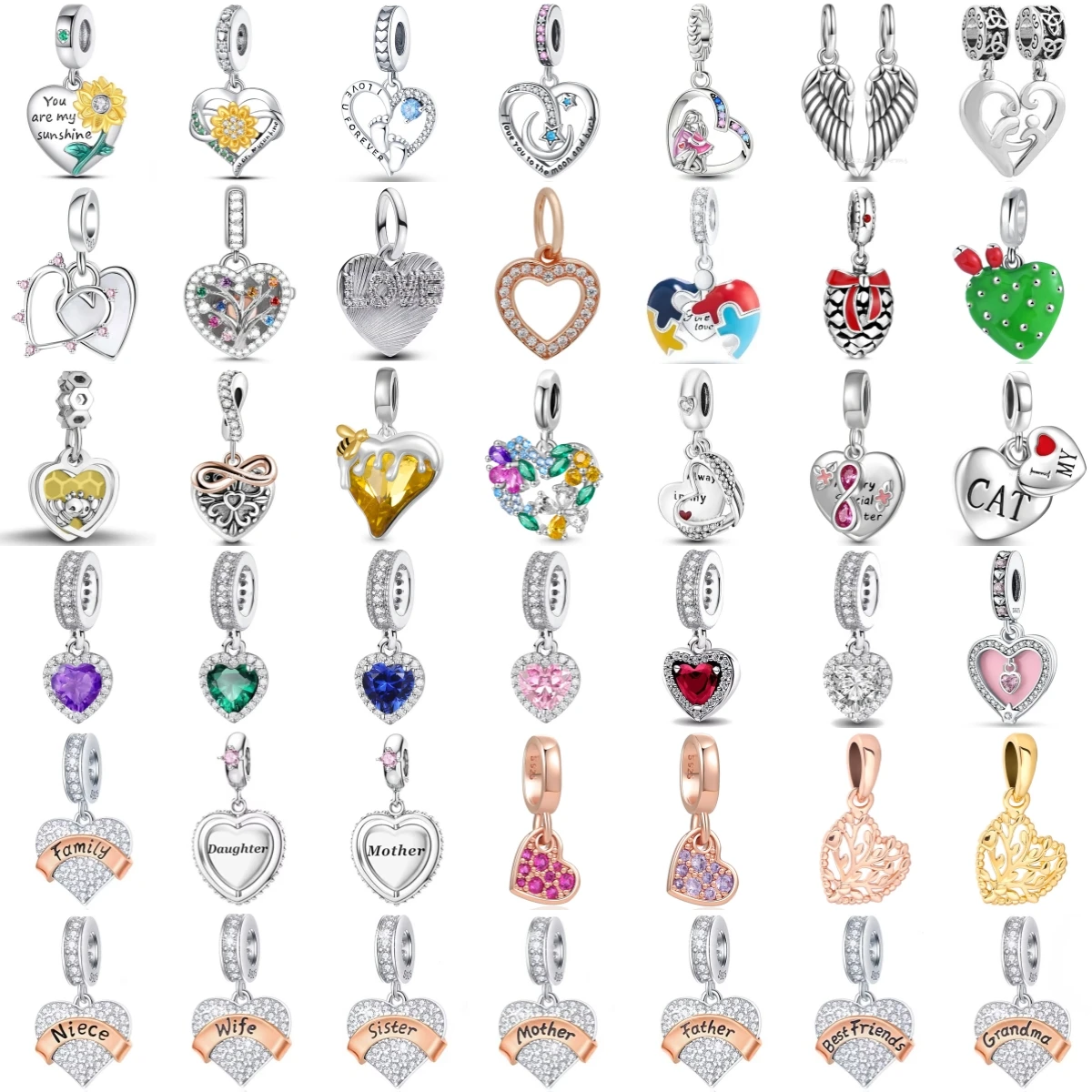 925 Silver Charms Family Love Engraved Pendant Beads Zircon Enamel Fit European Bracelet Necklace DIY Women Jewelry Gift