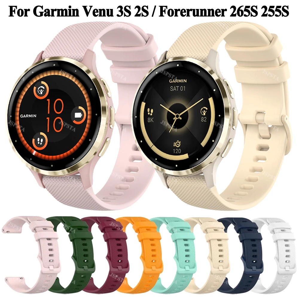 Bracelete de relógio para Garmin Venu 3s, 2s, Venu Sq 2 Music, Vivomove Style, HR Forerunner, Bracelete de silicone, 18mm, 20mm, 255s, 265s