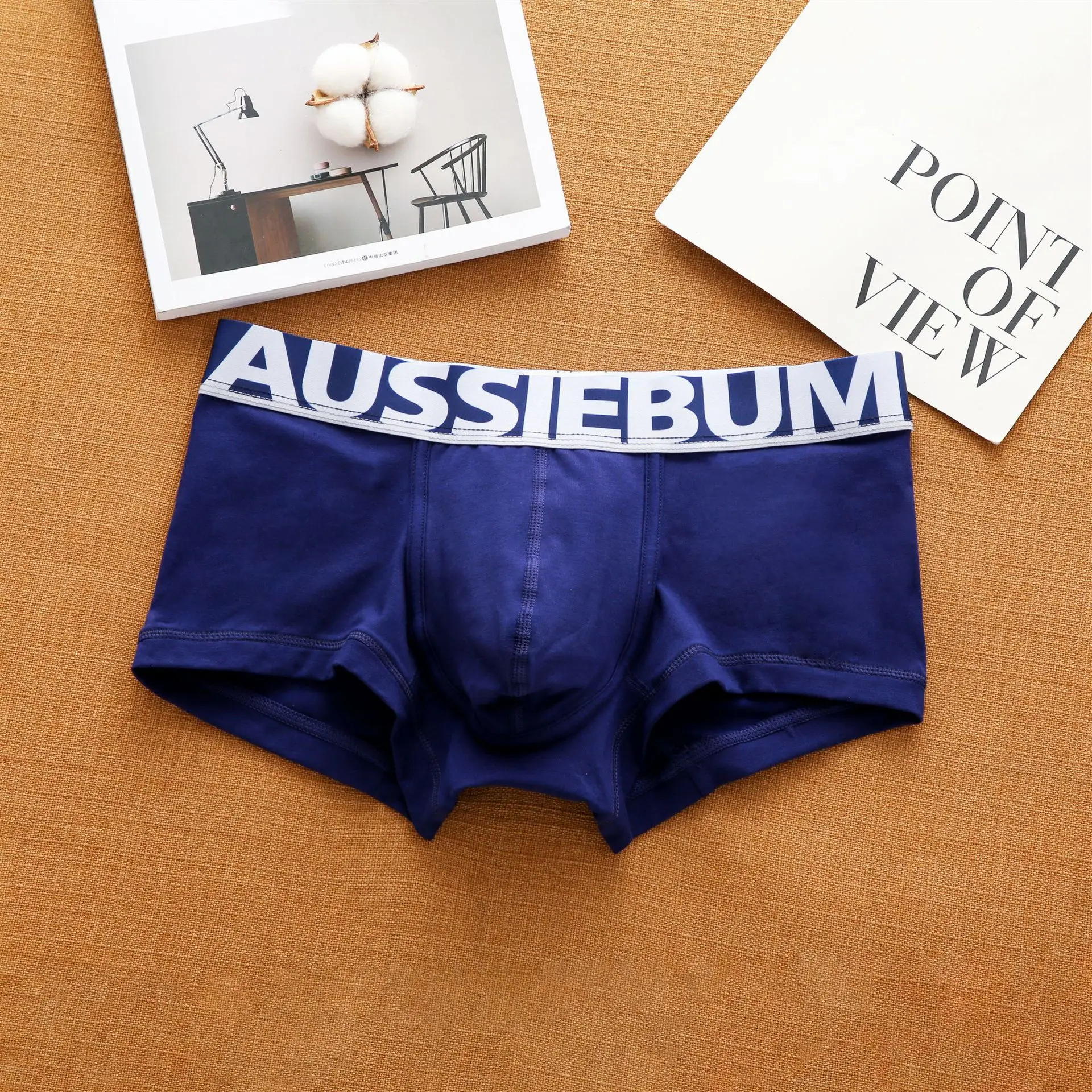 Aussiegum men\'s pure cotton underwear with low waisted letters for fashionable and comfortable sweat-absorbing boxer shorts