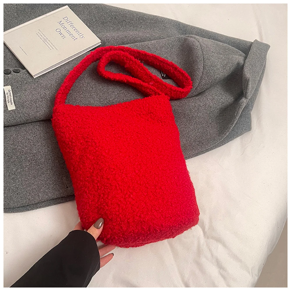 レッドプラッシュボウクリスマスカラーマッチングレディース2026新作シングルショルダーバッグ大容量バケットバッグクロスボディバッグ冬用