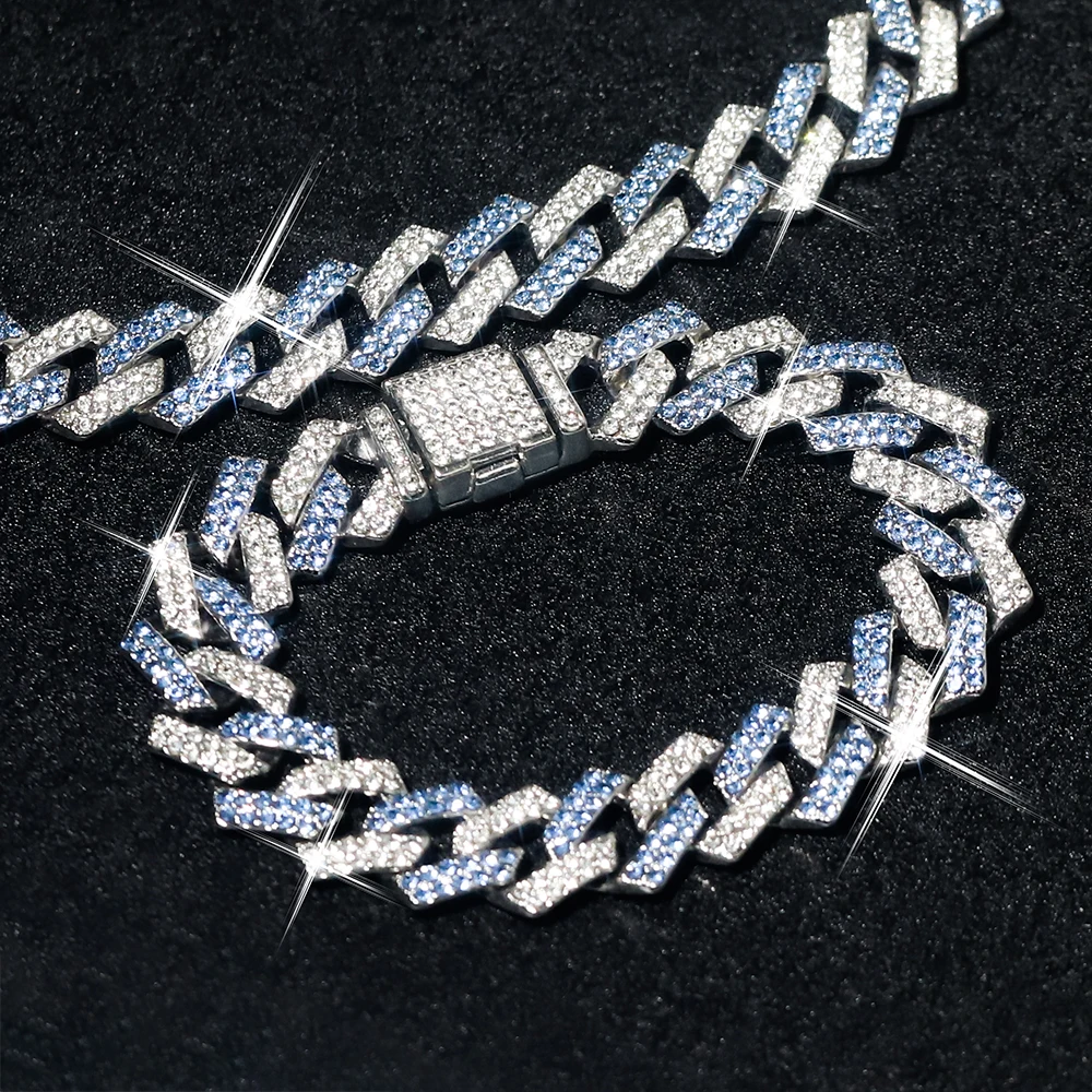2 uds hiphop cubano azul y blanco pulsera de cadena collar hombres y mujeres regalos todos los días usar joyería exquisita moda estilo punk