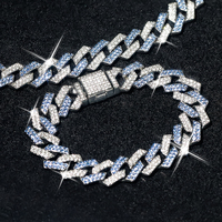 2PCS hiphop cuban blue and white chain bracelet necklace men and women gifts every day wear exquisite jewelry fashion punk style