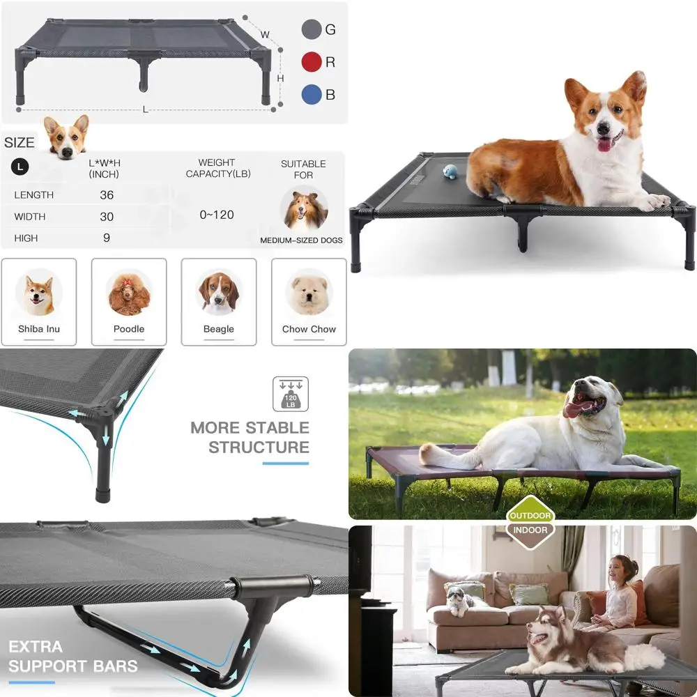 

Всепогодная переносная приподнятая лежанка для собак, легко чистится, подходит для использования в помещении и на улице, большая, серая