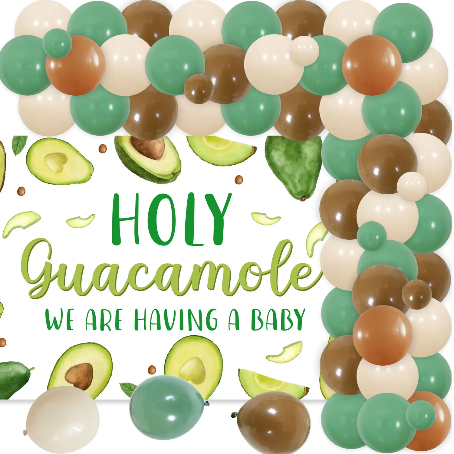 

Avocado Themed Baby Shower Decor Balloon Garland Arch Kit with Holy Guacamole We Are Having A Baby Backdrop Party Supplies