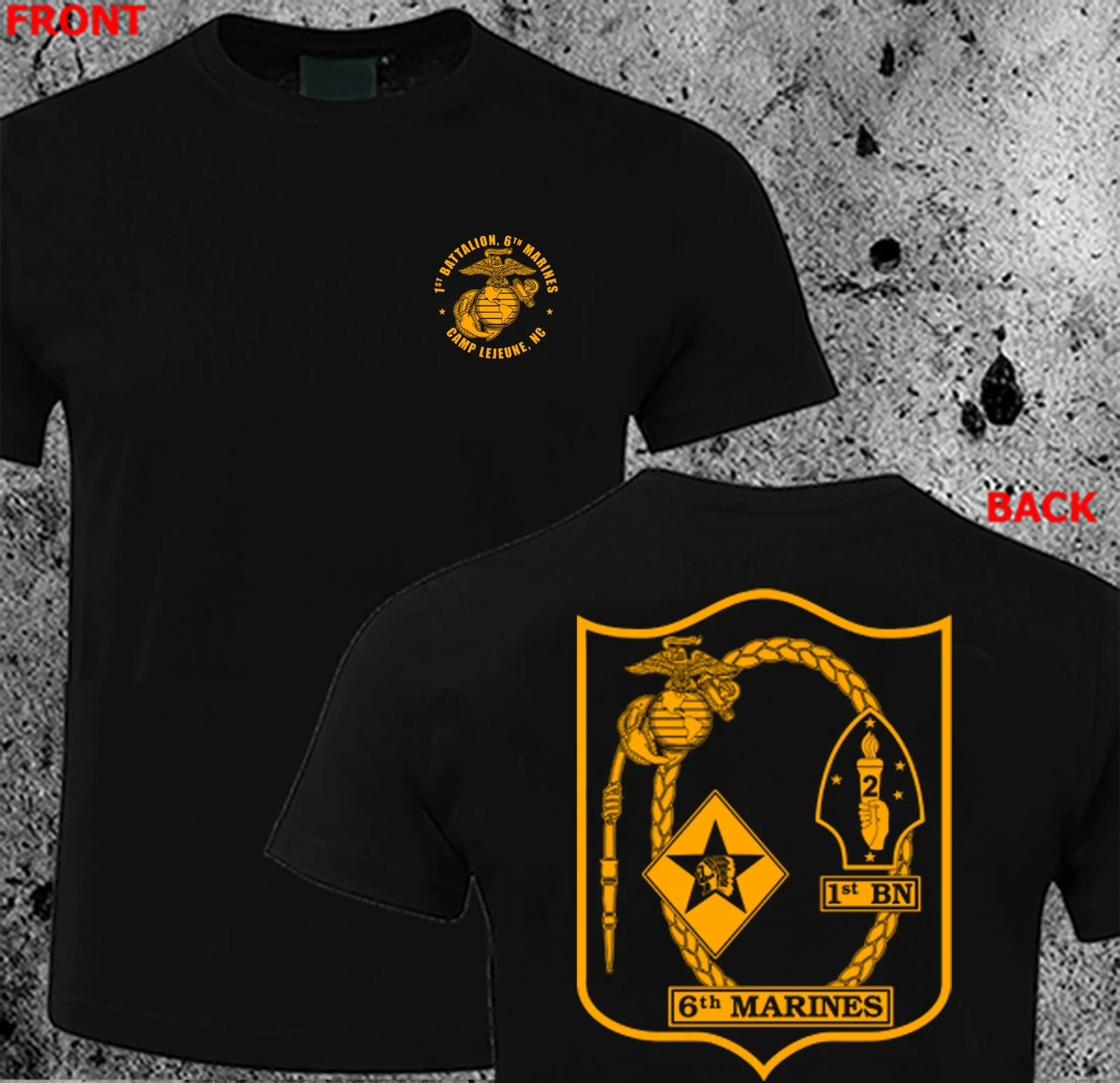 NEW USMC - 1st Battalion, 6th Marine Regiment T-Shirt Short Sleeve Casual 100% Cotton Shift