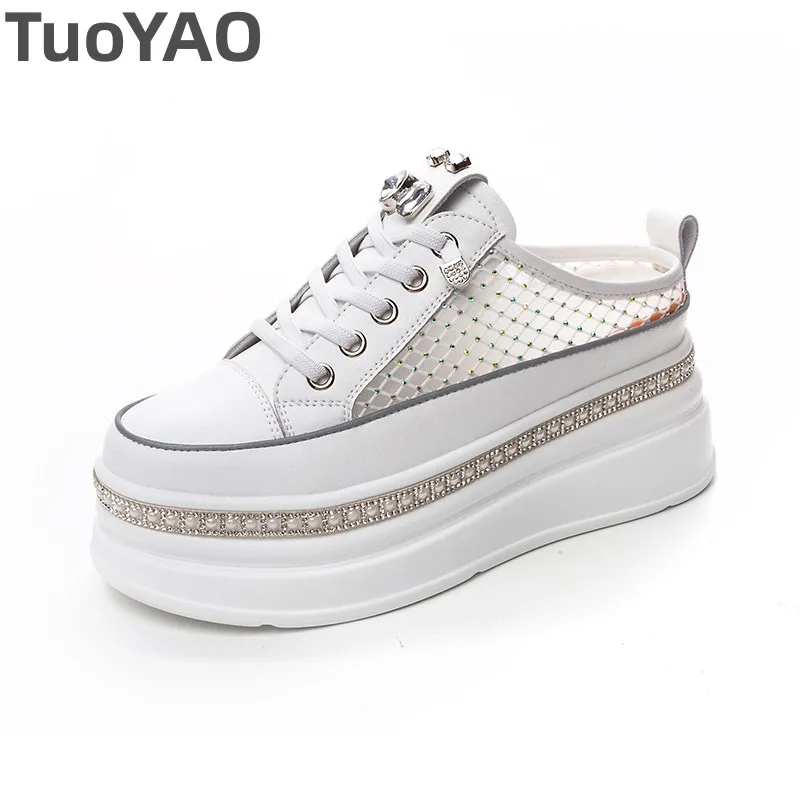 6cm Air Mesh Platform Wedge Genuine Leather Casual Spring Summer Slippers Comfort High Brand Chunky Sneakers Hidden Heels Shoes