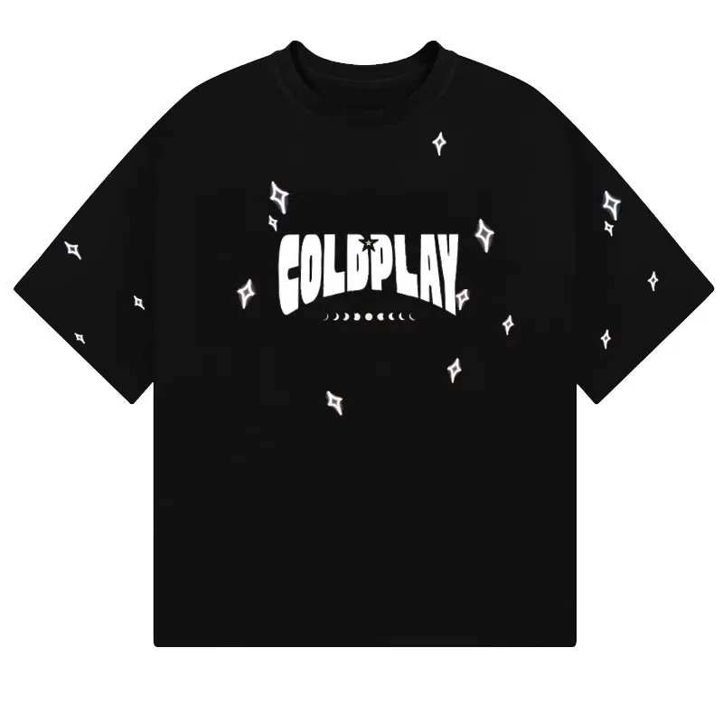 2026 New Cool Play Band Rock Heavyweight Trendy Brand Water Vintage Washed Universe Star Men's T-shirt Loose Fit Digital Prin...