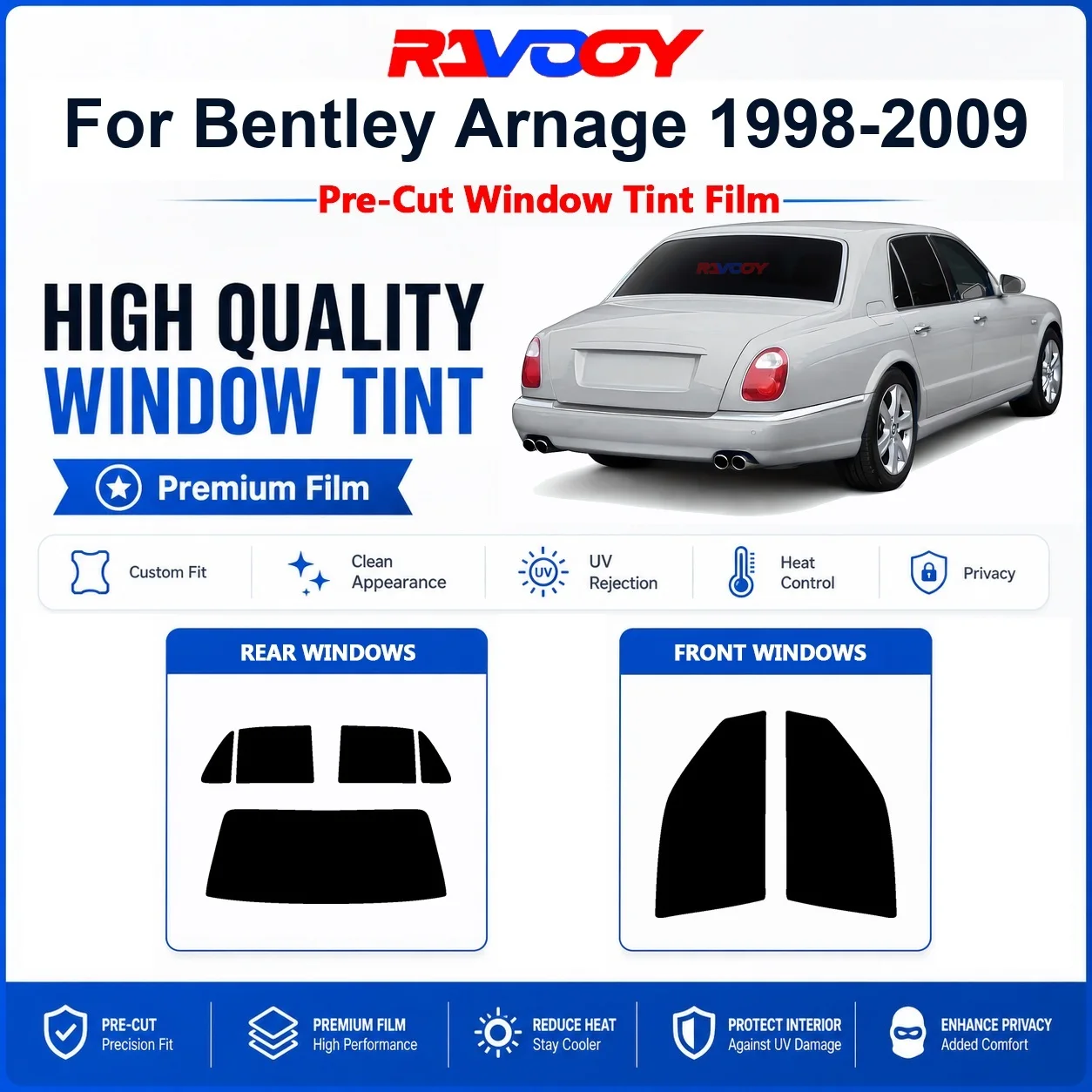 Premium Pre-Cut Window Tint For Bentley Arnage 1998-2009 Front & Rear Windows UV Heat Rejection Privacy Film