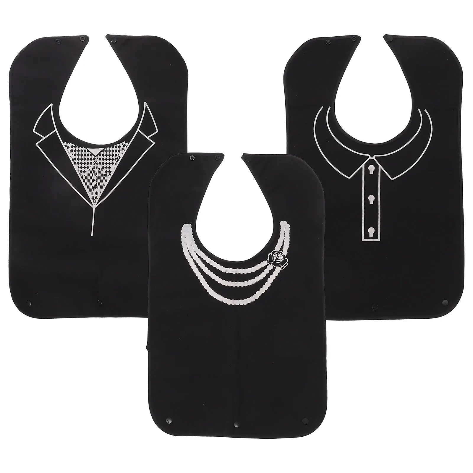 

3pcs Waterproof Bib Adult Bibs Large Size Dining Drool Care Printed Design Adjustable Snap Buckles Easy On Off Reusable Durable