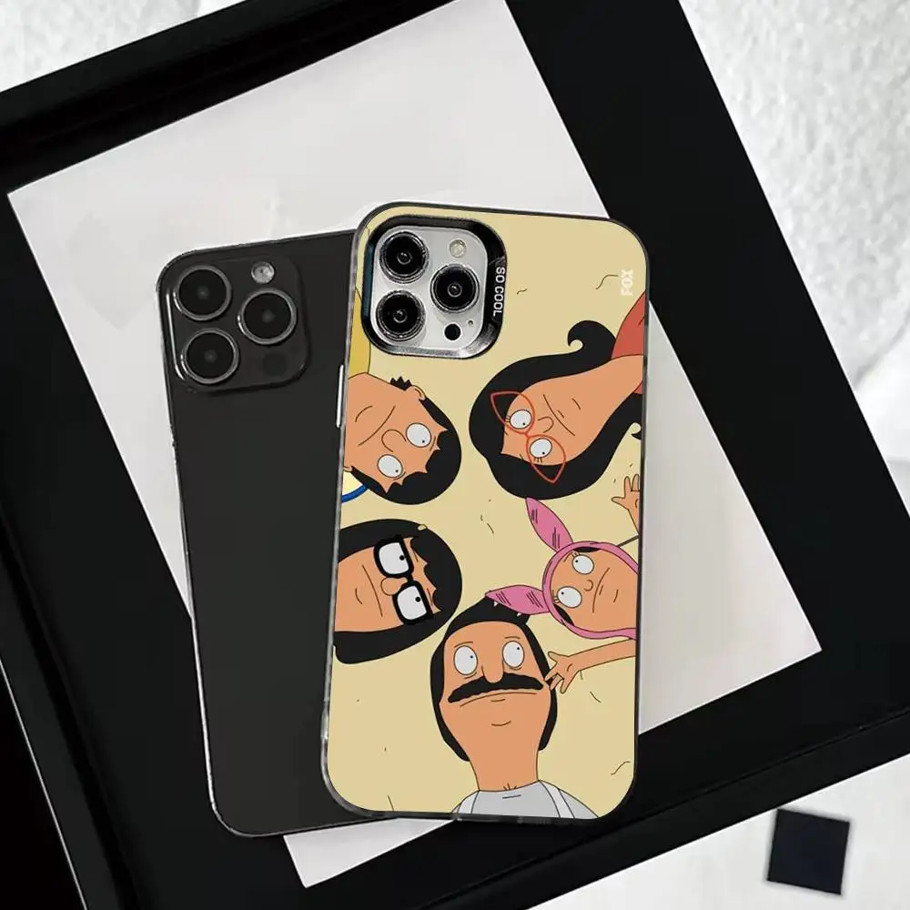 حافظة هاتف C-Cartoon Bobs B-Burgers لهاتف iPhone 16,15,14,13,12,11,Mini,Pro,SE,MAX غطاء أبيض غير لامع مقاوم للصدمات