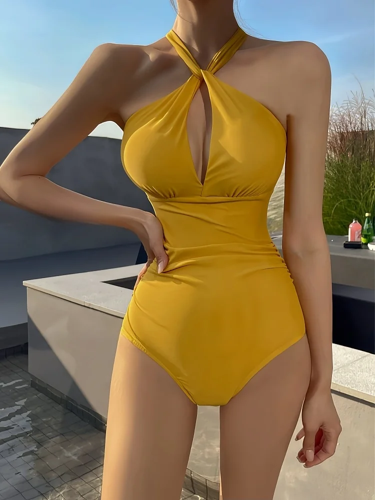 

Женский раздельный купальник с высокой талией, корректирующий фигуру, желтый, с перекрестными бретелями, с фиксированными чашечками, для пляжа и отдыха