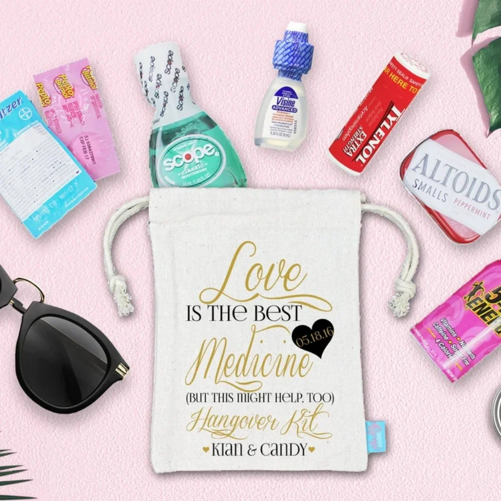 25 pcs Fancy Love is The Best Medicine Hangover Kit Wedding Welcome Bag|Assembled Favor Bag with Supplies|Hangover Kit