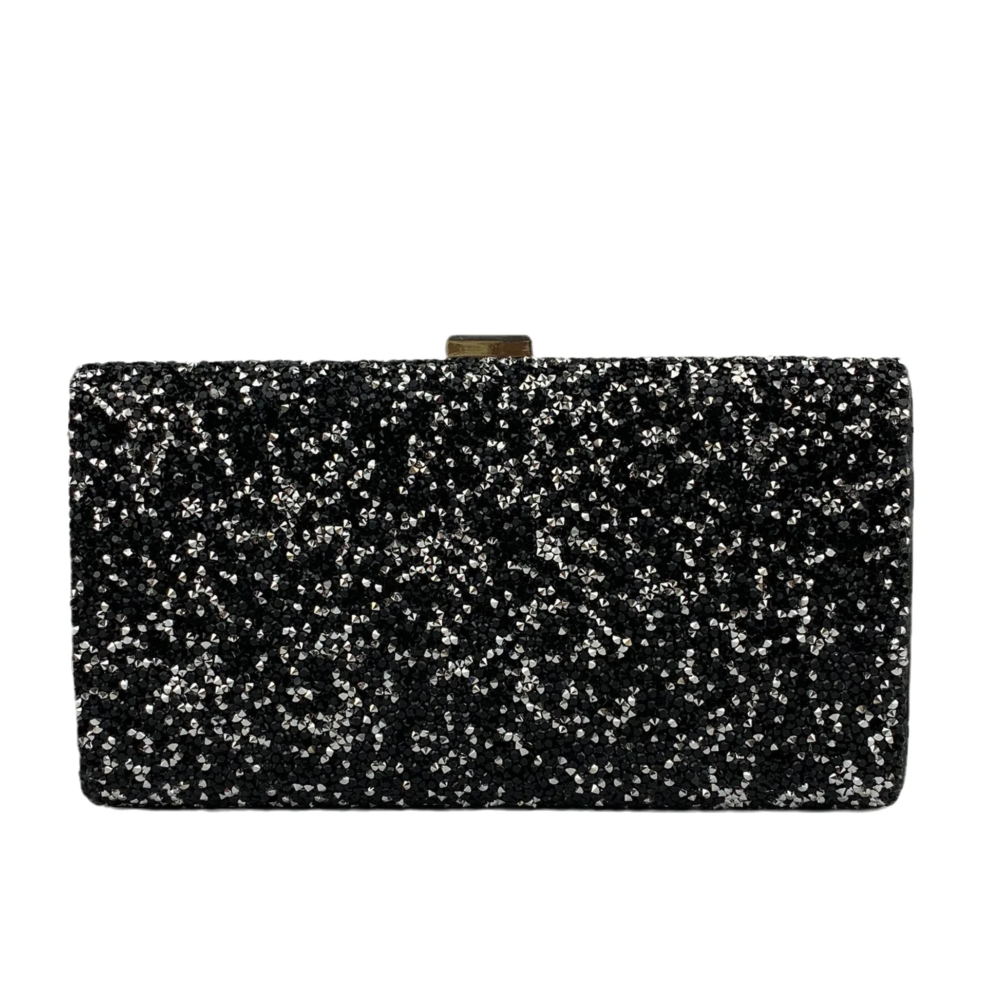Black Base Tiny Rhinestone Evening Clutch Bag, Rectangular Metal Frame Formal Purse, Wedding Banquet Handbag For Mid Age Women