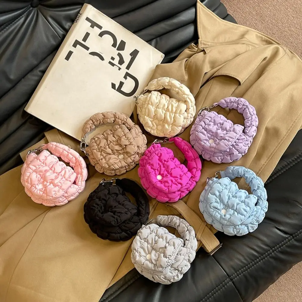 Cute Solid Color Cloud Pleated Coin Purse Quilted Sling Small Wallet Korean Style Mini Handbag Card Bag Travel