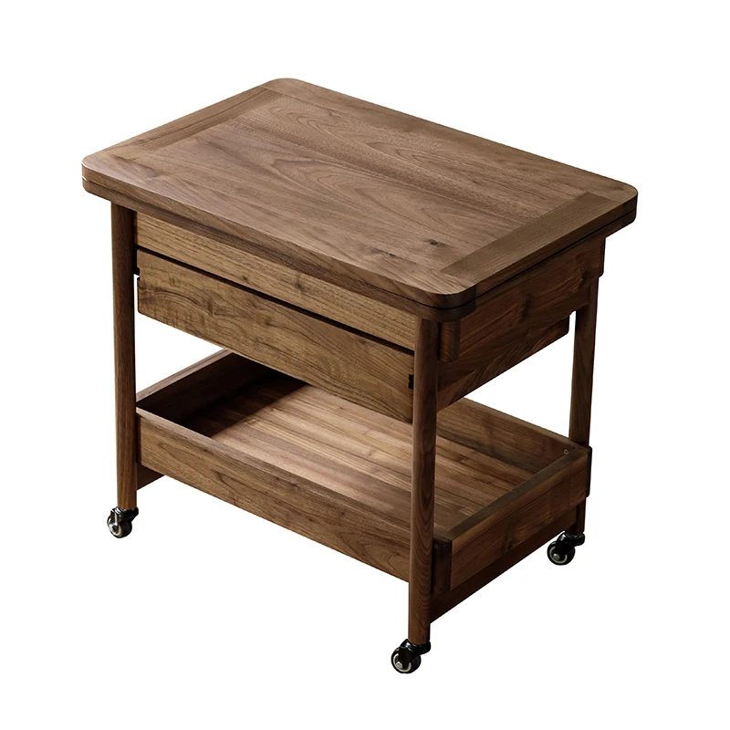 

Black walnut trolley, all solid wood, movable folding coffee table in living room, tea table, practical furniture