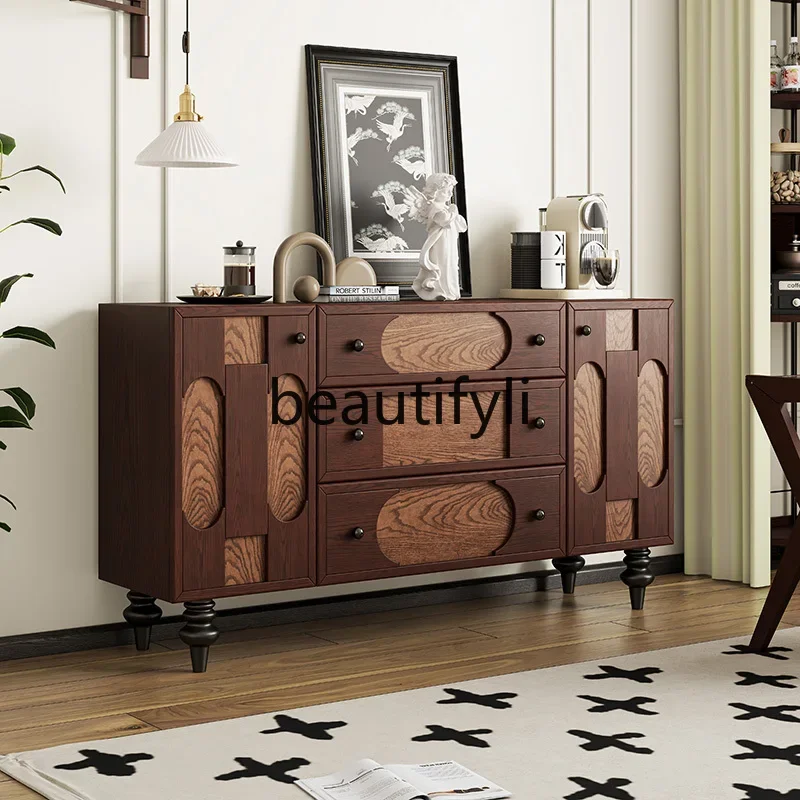 

D06 Medieval solid wood storage locker, high-end black walnut integrated wall cabinet