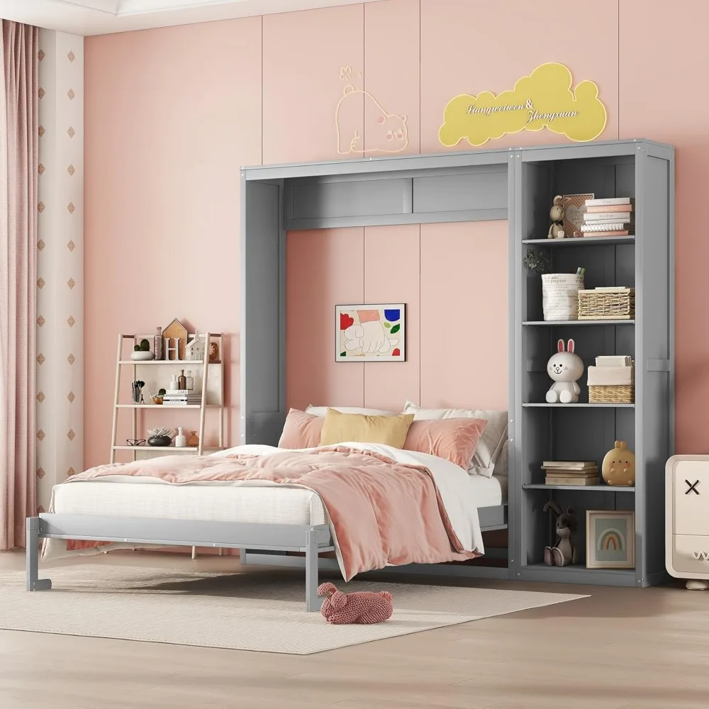 S9eecbc96d85b453f895dc35bee475ebbY Grey Full Size Murphy Bed with Shelf for Small Rooms and Families