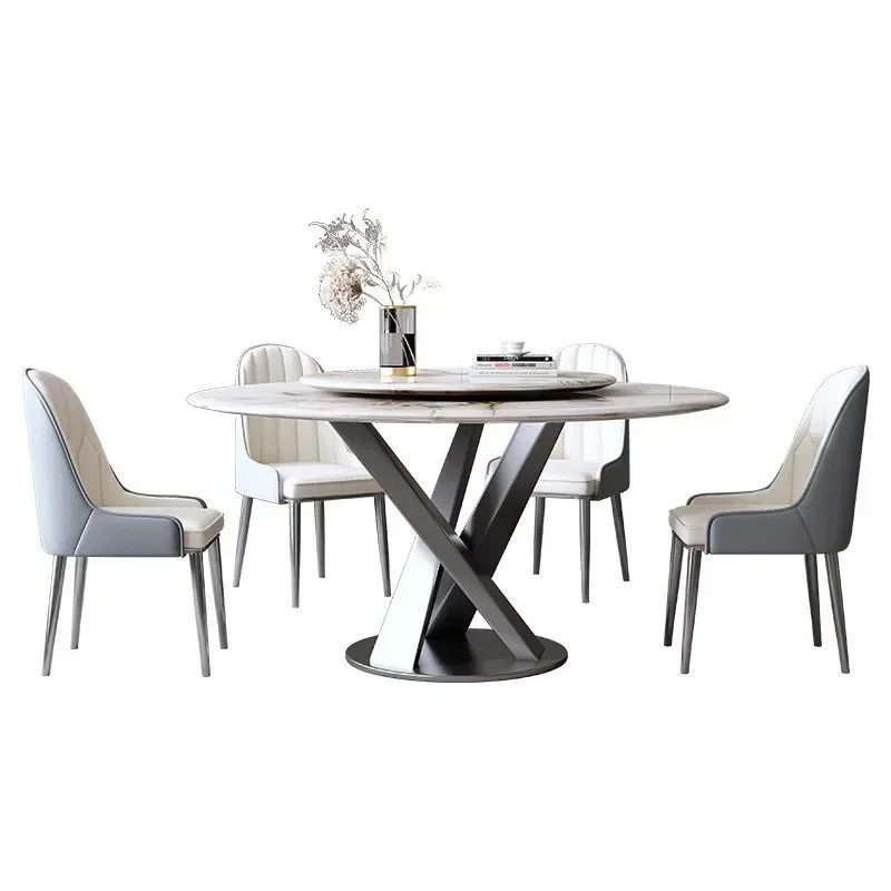 Light luxury rock slab bright dining table and chair combination modern simple household small apartment round table w