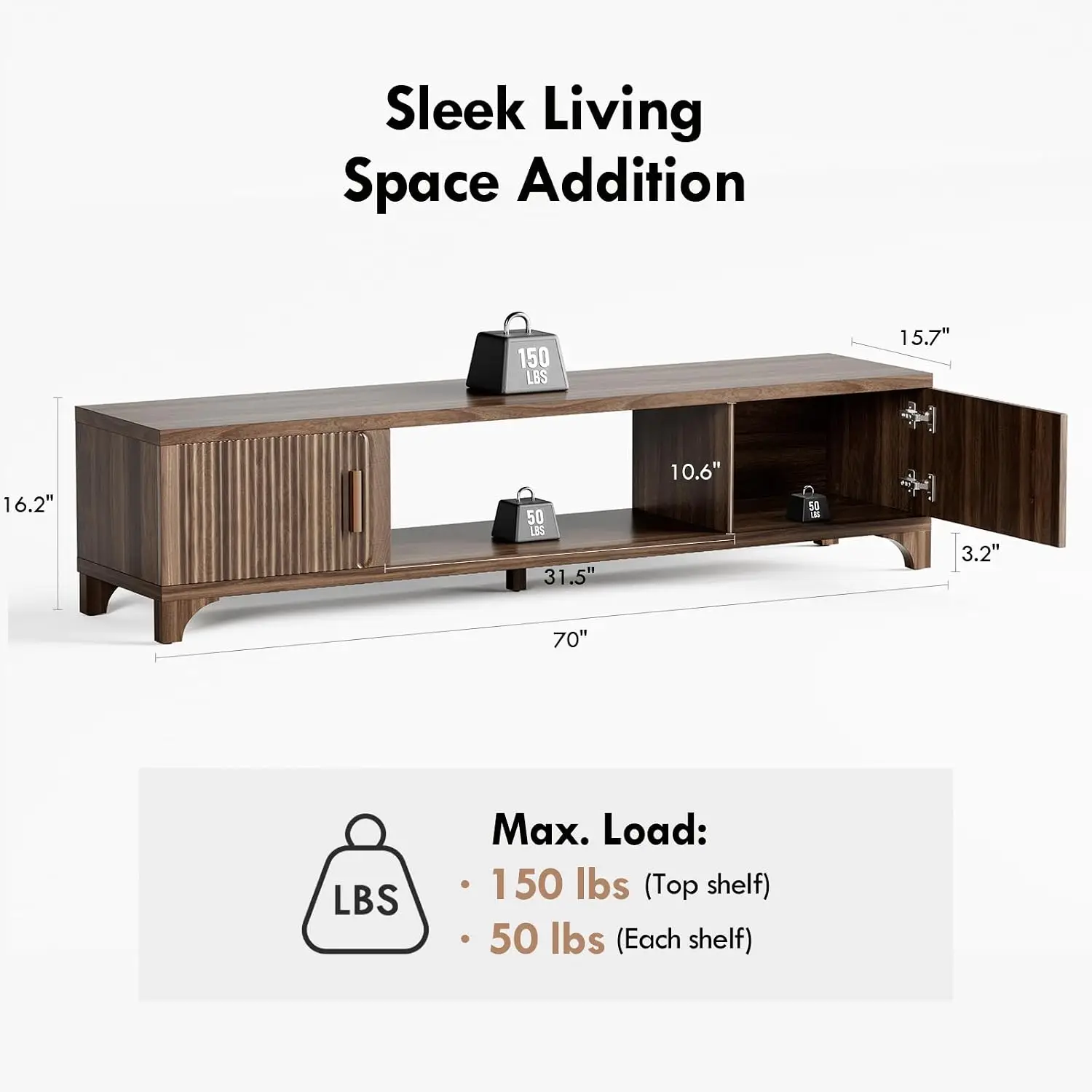 Mid Century Modern TV Stands for 65/70/75 Inch TV, Boho Media Console for Living Room, Fluted TV Entertainment, Customized