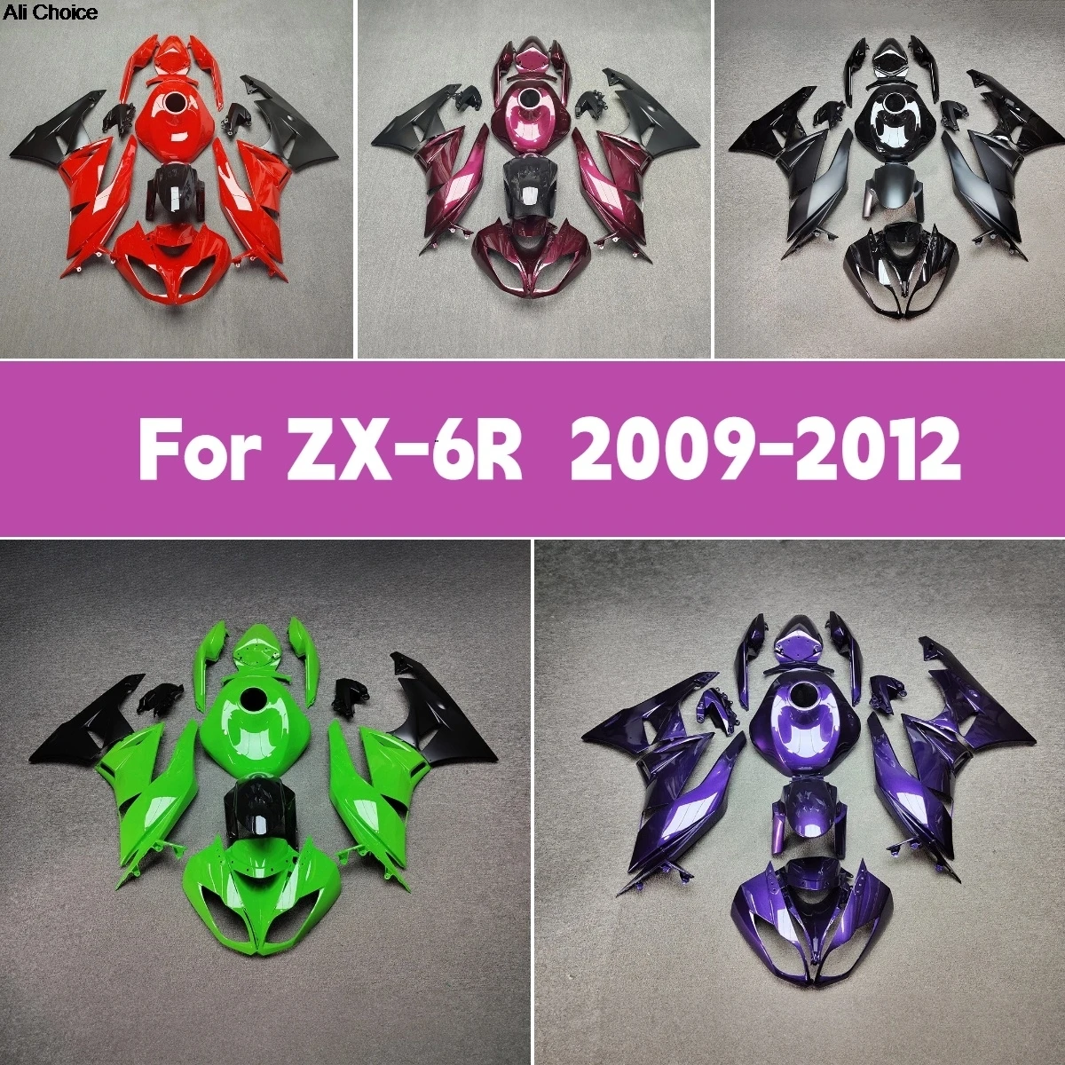 New Full Replacement Fairings 2009-2012 ZX-6R Glassy Red Custom Bodywork Injection Fairing Kit For 09-12 Kawasaki ZX 6R