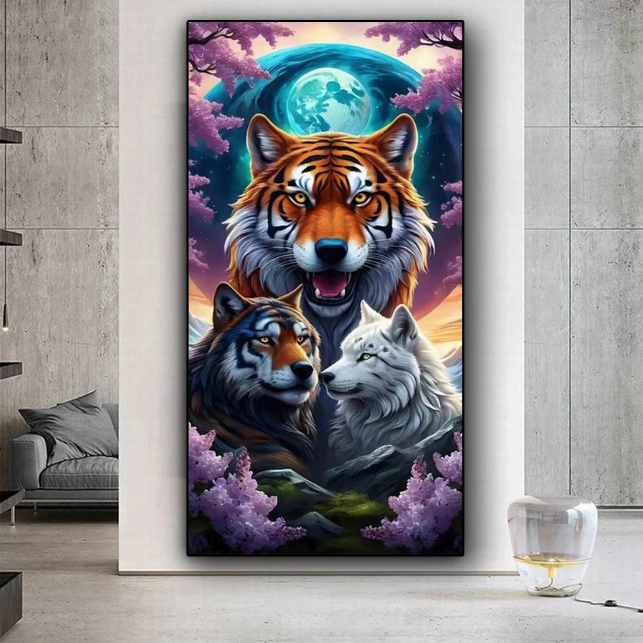 Tiger And Wolf Diamond Painting Large Size Wild Animal Lion Diy Full Mosaic Embroidery Picture Jewellery Cross Stitch Kits