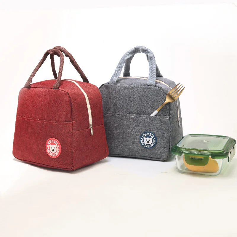 Bento Bag with Aluminum Foil Simple Insulated Lunch Box Bag Oxford Cloth Large Capacity Thick Hand-held Bento Bag Lunch Bag