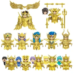 6/12pcs New Kids Toys Golden Saint Zodiac Signs Cartoon Figure Suits Assembly Model Building Blocks Childrens Educational Gifts