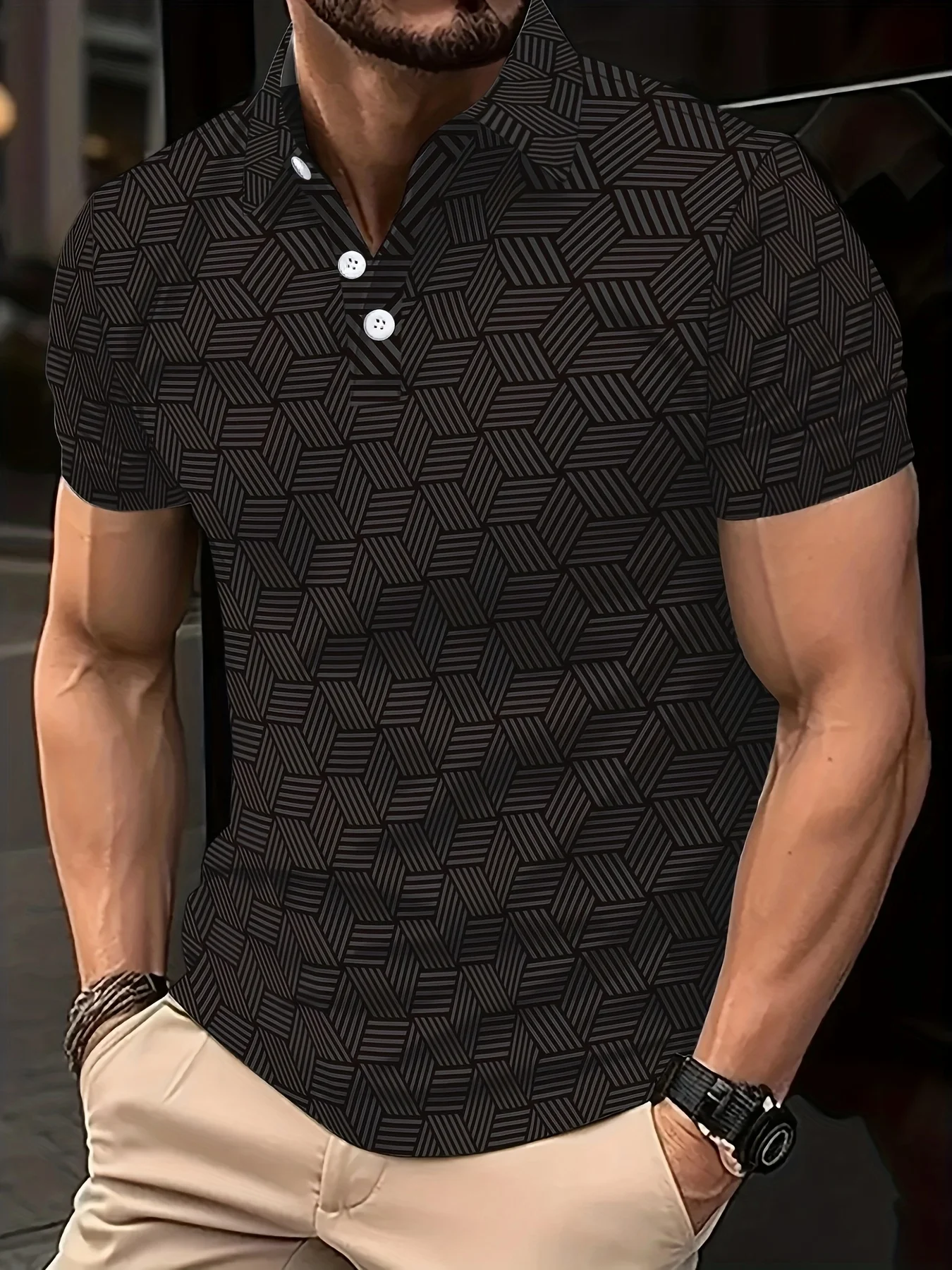 

The 2025 summer new men's POLO shirt is a casual simple and breathable 3D printed men's T-shirt
