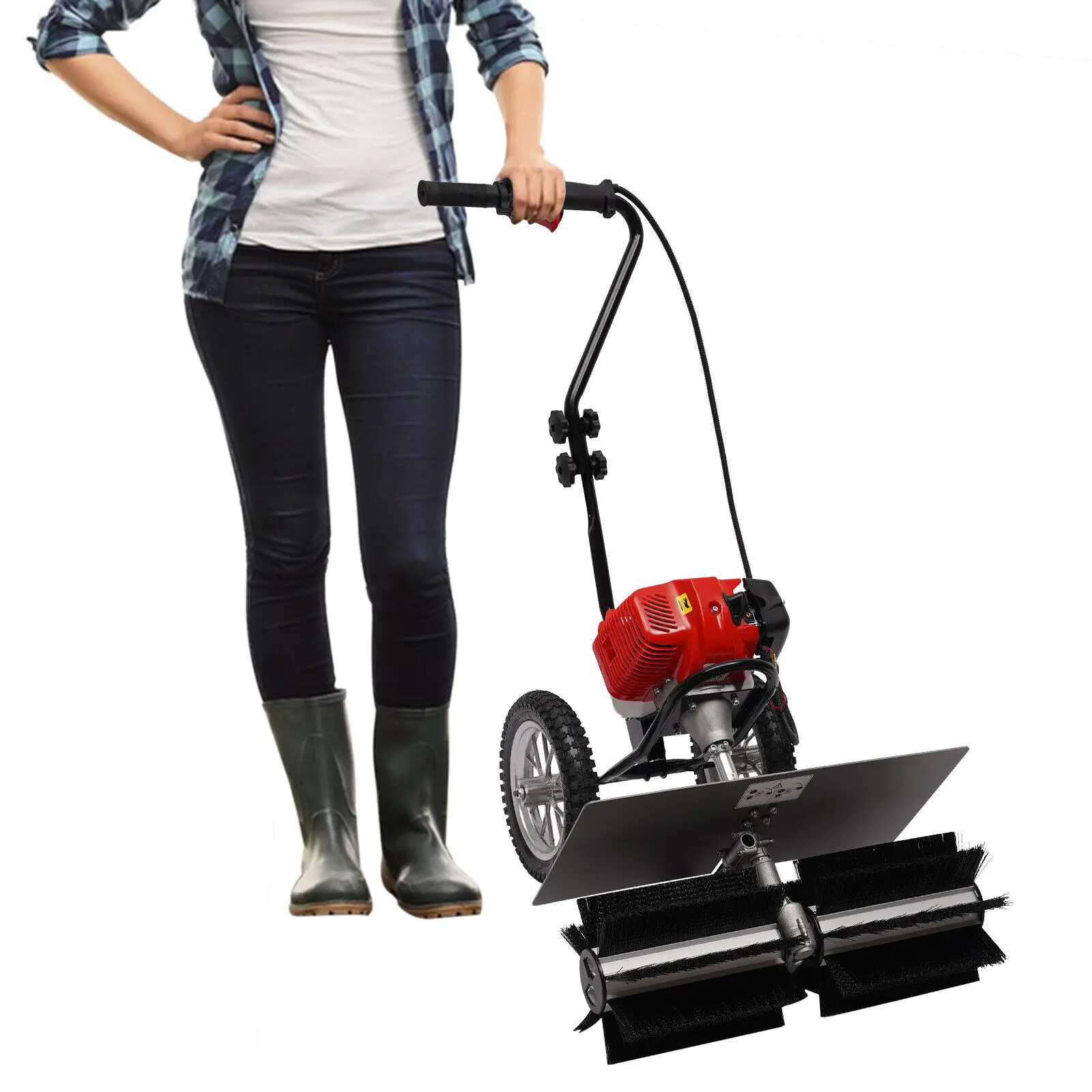 

Подметальная щетка Walk Back Power 43cc, 2-тактный газовый двигатель 1,7 л. С., подметальная щетка для очистки газона, травы, гравия, газона