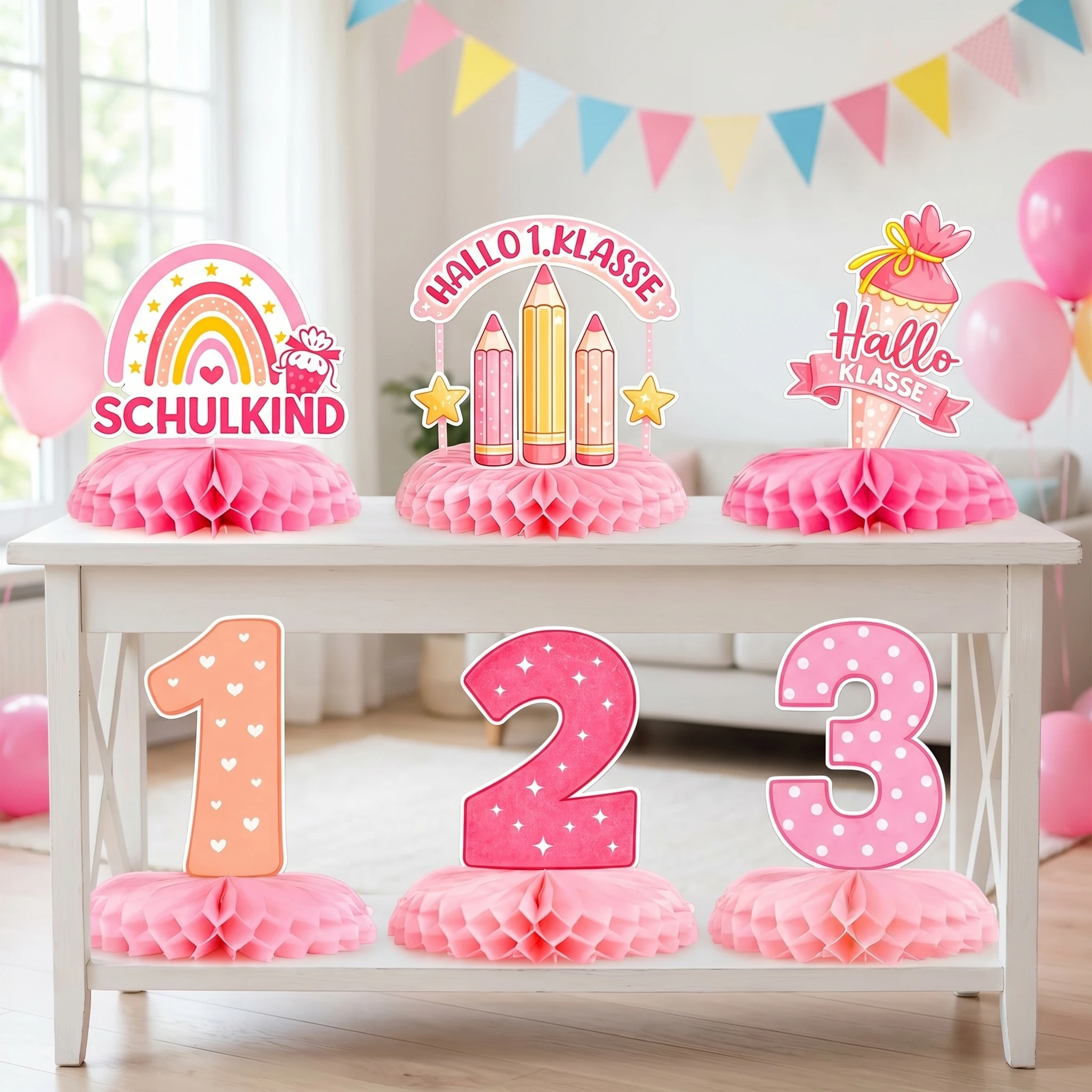 Desk Setup Girl - 6Pcs Pink Rainbow Schulkind 123 Honeycomb