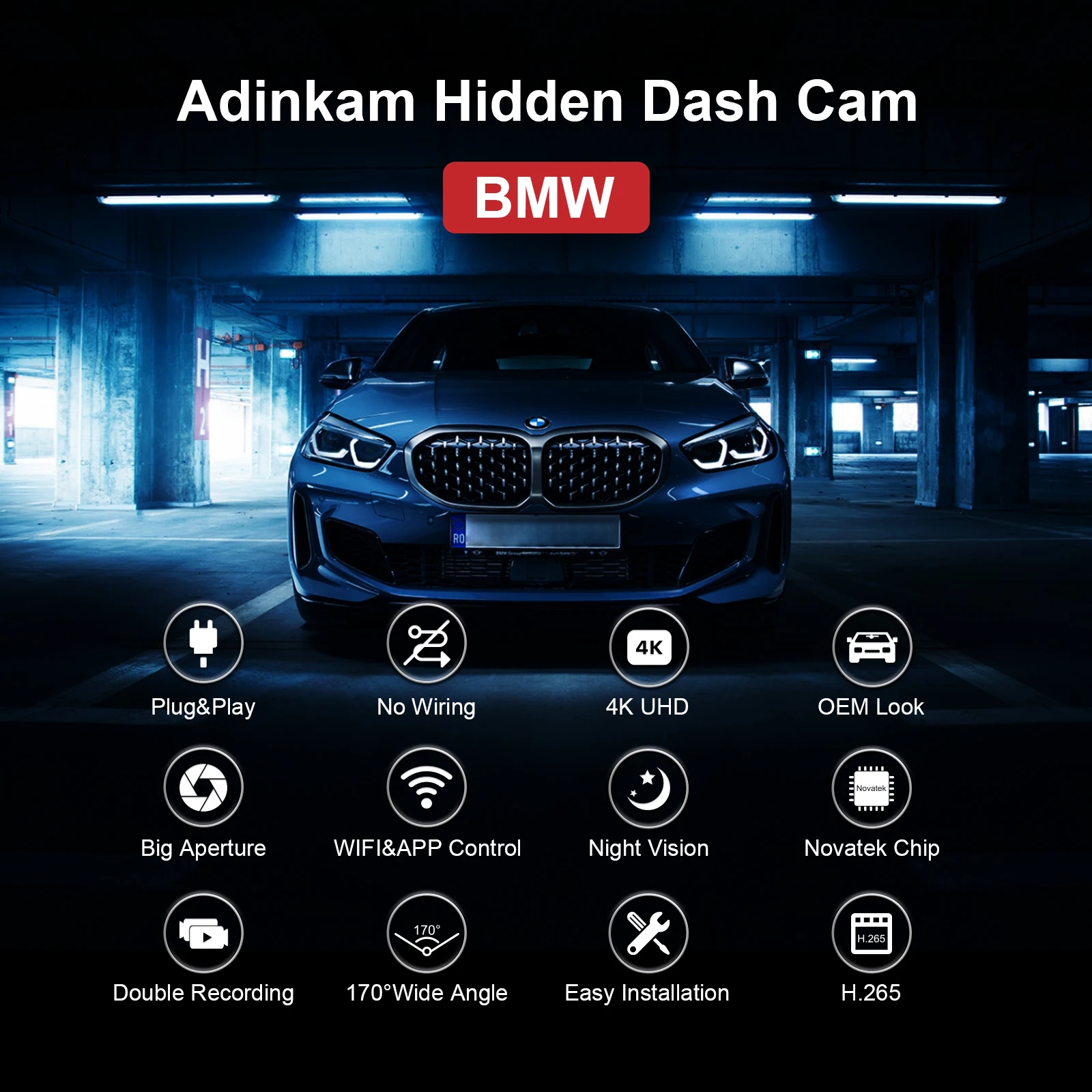 2026 Hidden 4K Car DVR Dash Cam with 170 Ultra-Wide Angle Night Vision & G-Sensor Support 1 Year Warranty for  X3/X5/5 Series