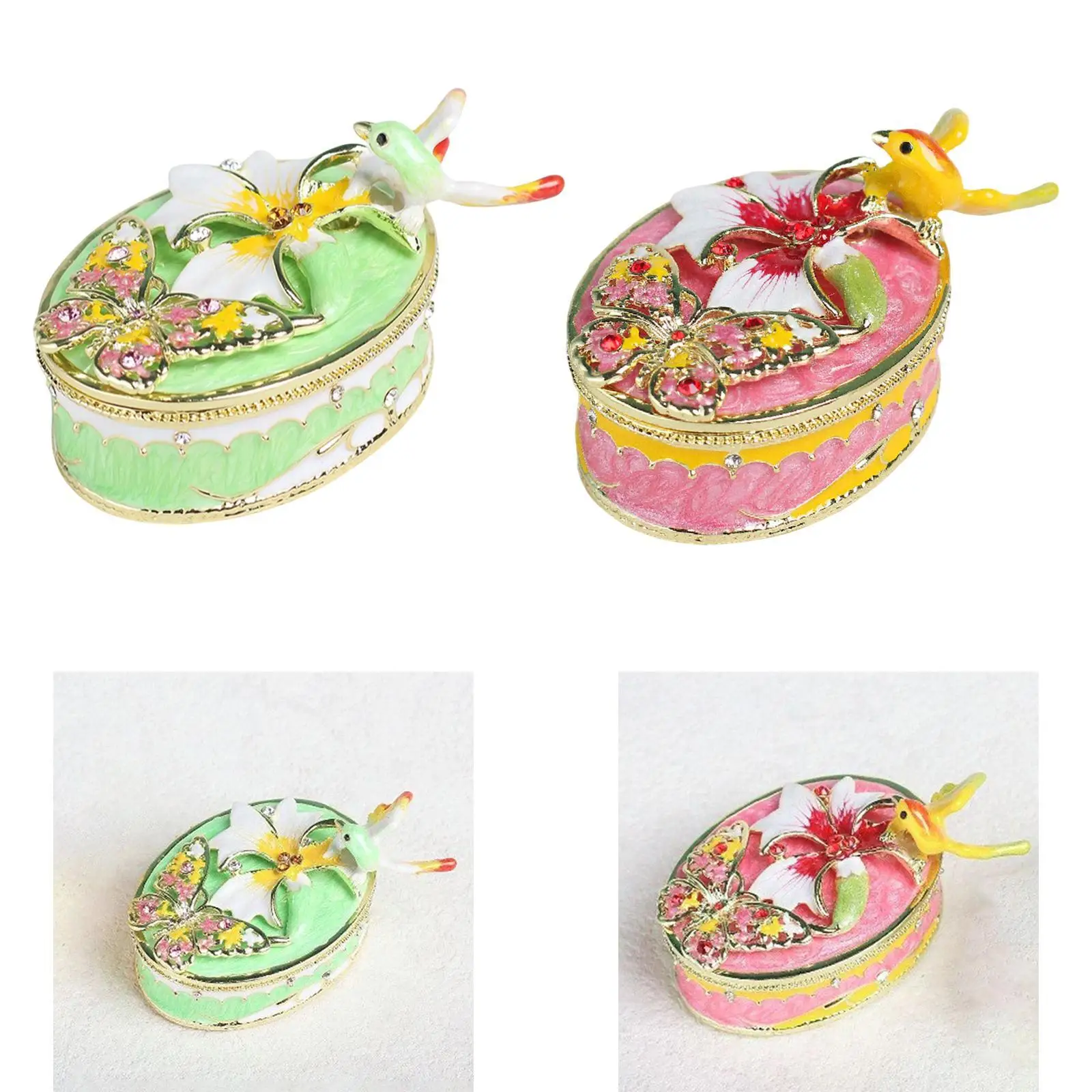 

Hinged Enameled Jewelry Box Retro Style Jewelry Case Decoration Holder Keepsake