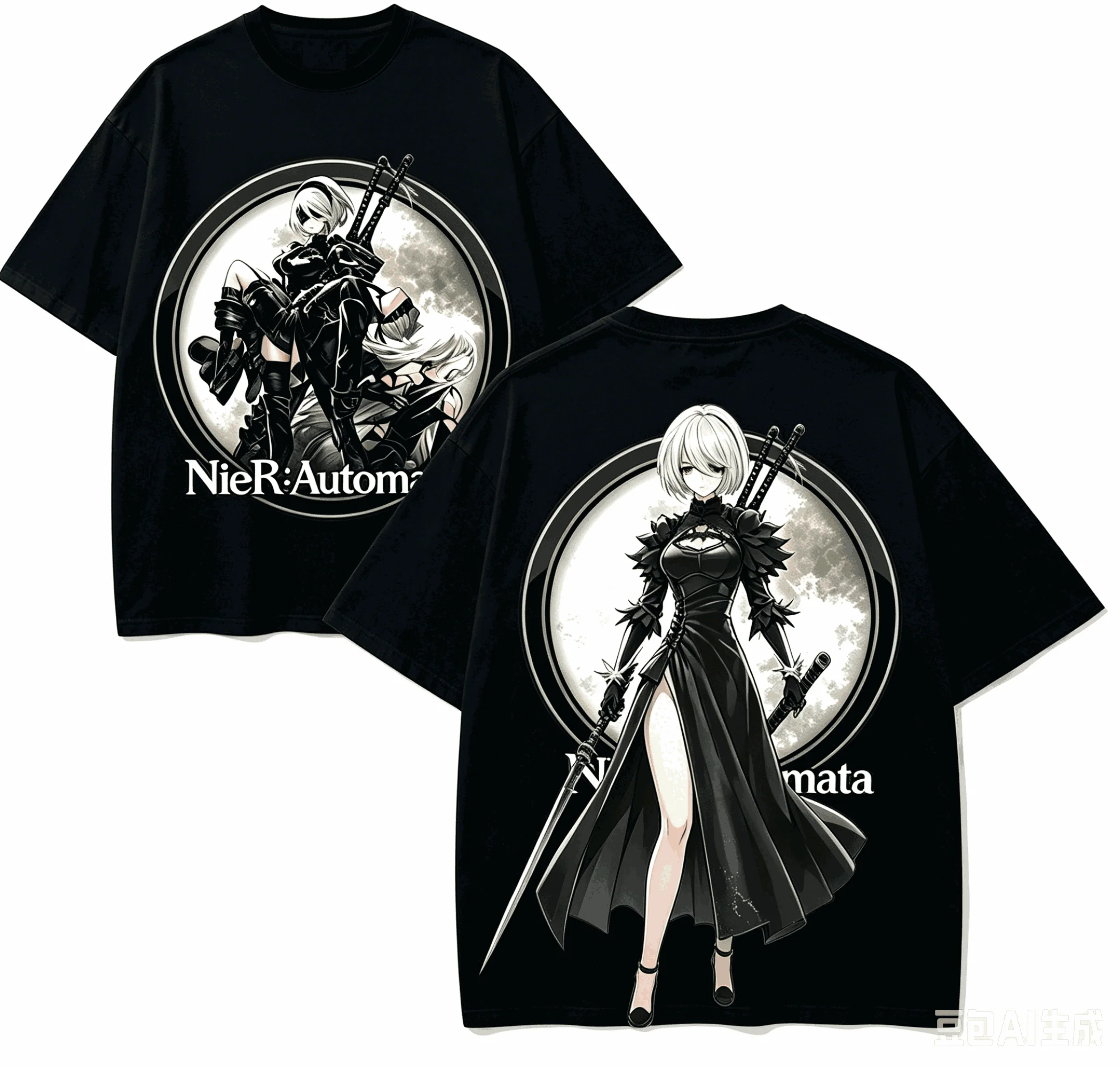 NieR Automata 2B Double Sided Print T-shirt Unisex O Neck Short Sleeve Tee Game Anime Graphic Tops Summer Streetwear Fans Gift