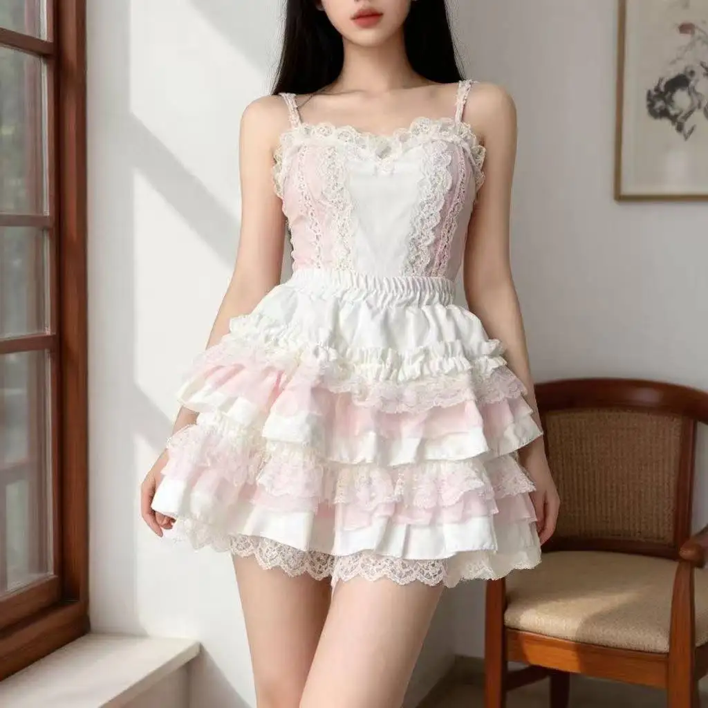 Cute Lace Ruffles Party Mini Skirts Harajuku Y2k Faldas Mujer Sweet Kawaii Lolita Style Princess Vintage Cake Skirt Women