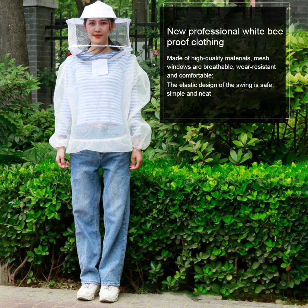 Beekeeping Suit Outfit with Detachable Veil Hood for Bee Keepers White