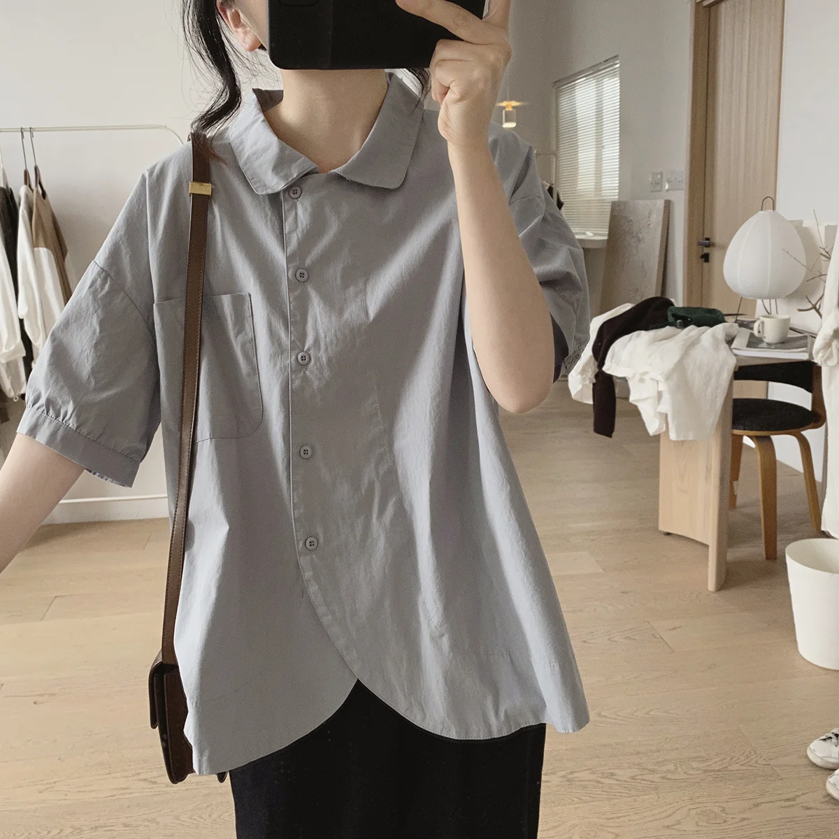 Camisas de manga curta das mulheres algodão shirring pittuck estilo fino minimalista simples urbano senhora do escritório elegante moderno profissional