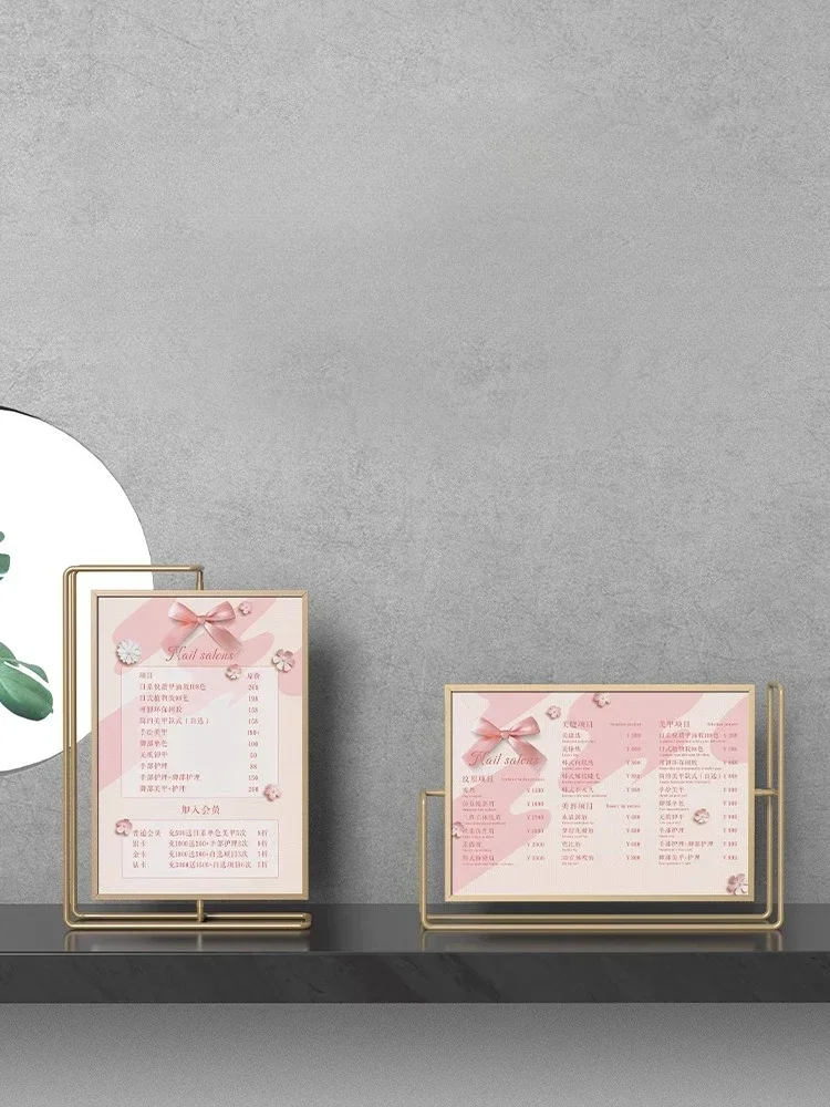 A4 Metal 360°Rotating Menu Paper Sign Holder Display Stand Wedding Shelf Metal Photo Picture Frame Display Board Price List Card