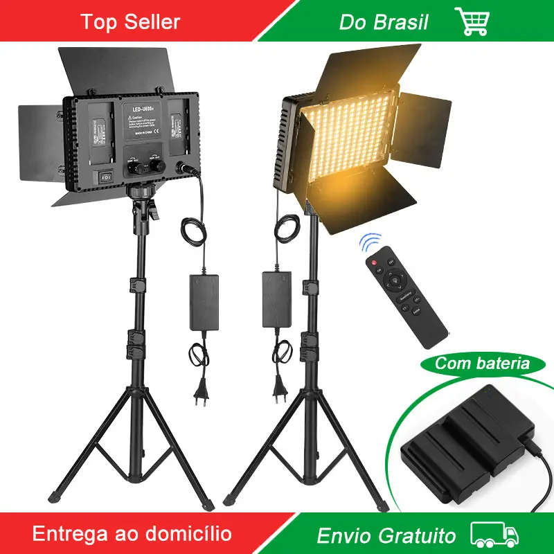 Nagnahz U800+ Luz de Vídeo LED Lâmpada de Estúdio Fotográfico Bicolor 2500K-8500k Regulável com Suporte de Tripé Remoto para Gravação de Vídeo Lâmpada Fotografia ao Ar Livre Luz de Preenchimento com Bateria